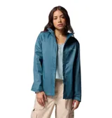Campera impermeable Columbia modelo Arcadia II Jacket de color azul, con capucha ajustable, cierre frontal con cremallera y solapa, bolsillos laterales y tecnología Omni-Tech.