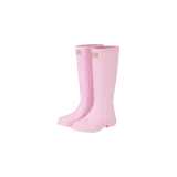 Botas de agua altas Hunter modelo Downpour Tall, color rosado con suela track y logo de la marca en la parte frontal superior.