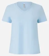 Blusa de algodón Blue Steel, de corte clásico con cuello en V y mangas cortas, confeccionada en tejido flamé de media malla.