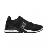 Championes urbanos Armani EA7, color negro con detalles en blanco en la suela y logo lateral. Diseño deportivo con combinación de materiales textiles y sintéticos.