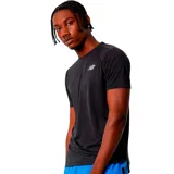 Remera deportiva negra de manga corta para hombre, con tecnología NB ICEx de secado rápido y tejido de malla transpirable.