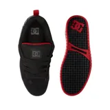 Championes de skate DC modelo Court Graffik, color negro con detalles en gris oscuro y suela roja. Presentan el logo de la marca en el lateral y un diseño robusto con cordones.