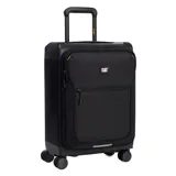 Valija de mano Caterpillar modelo Hybrid Cabin Trolley, de diseño híbrido en color negro con cuerpo de tela y estructura rígida, cuatro ruedas dobles y tirador telescópico.
