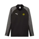 Buzo deportivo de entrenamiento Puma del Club Atlético Peñarol, con cierre frontal de un cuarto, cuello alto y mangas largas con estampado geométrico en tonos grises.