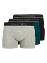 Pack de tres boxers de algodón elastizado, con cintura elástica con logo de la marca. Incluye un boxer gris melange, uno verde petróleo y uno negro.