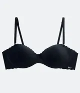 Soutien negro liso, sin tirantes, con relleno y detalle de borde festoneado.