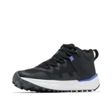 Championes de senderismo Columbia Facet 75 Mid Outdry, color negro con detalles en azul. Diseño de corte medio con tecnología impermeable OutDry, sistema de ajuste Navic Fit, amortiguación TechLite Plush y suela Adapt Trax para tracción superior.