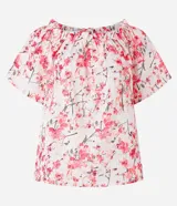 Blusa de viscosa con estampa floral, escote hombro a hombro y mangas cortas.