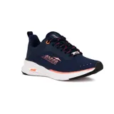 Championes de running Avia Paris para mujer, color azul marino con detalles en coral y suela blanca.