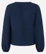 Blusa azul marino de crepé con escote redondo y mangas largas con puños elásticos.