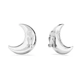Aros de clip con forma de media luna, bañados en rodio y adornados con cristales blancos de diferentes tamaños.