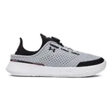 Championes de entrenamiento Under Armour SlipSpeed Trainer, color gris con detalles en negro y suela blanca. Cuentan con capellada perforada transpirable, sistema de ajuste BOA y diseño de talón convertible.