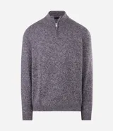 Sueter de punto de Marfinno, color marrón melange, con cuello alto y cierre medio de cremallera, mangas largas y calce regular.