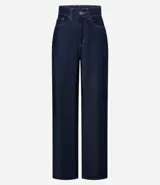 Pantalón de jean de tiro alto, corte recto y color azul oscuro.