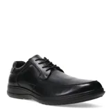 Zapato de vestir para hombre, confeccionado en cuero negro con cierre de cordones, costuras reforzadas y suela de goma antideslizante.