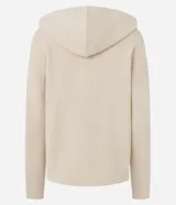 Buzo de punto con capucha y cordones ajustables con punteras metálicas. Presenta un diseño de corte regular, confeccionado en una mezcla de viscosa, poliéster y poliamida, ofreciendo una textura suave y cómoda.