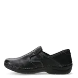 Zapatos casuales de cuero negro con costuras decorativas en contraste, diseño sin cordones y suela de goma antideslizante.