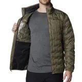 Campera Columbia Delta Ridge II con tecnología Omni-Heat, color verde oliva, con relleno de plumón de 650 fill power y cierre frontal.