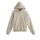 Canguro beige de algodón con capucha, bolsillo tipo canguro y logo bordado en el pecho.