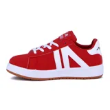Championes urbanos Austral Gravity de mujer, color rojo con detalles en blanco y suela de goma marrón. Presentan diseño estilo skate con cordones blancos, la letra 'M' blanca en los laterales y logo de la marca en la lengüeta.