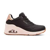 Championes Skechers Street Uno Wedge color negro con detalles en rosa metalizado y suela marrón.