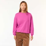 Buzo básico de cuello redondo y manga larga, confeccionado en felpa francesa de color rosa, con puños y ruedo acanalados.