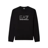 Buzo de cuello redondo Armani EA7, color negro, con logo de la marca estampado en el pecho en color blanco.