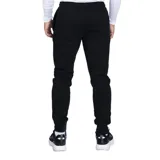 Pantalón de jogging negro con cintura elástica, puños en los tobillos y logo de la marca bordado en blanco en la pierna izquierda.
