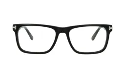 Armazón de anteojos recetados color negro con diseño rectangular y detalle metálico en las esquinas superiores.