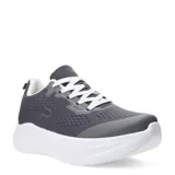 Championes deportivos Push modelo Manu, color gris con suela blanca. Presentan un diseño de malla transpirable con refuerzos sintéticos en la puntera y laterales, cierre mediante cordones blancos y cuello acolchado.