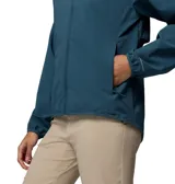 Campera cortaviento Columbia Trailborne Jacket con tecnología Omni-Shield color azul, con capucha ajustable, cierre frontal y bolsillos laterales con cierre.