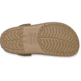 Zuecos Crocs modelo Crocband™ en color lila claro con plataforma blanca y una línea decorativa morada. Presentan el diseño clásico con orificios de ventilación y tira trasera ajustable.