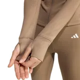 Campera deportiva Adidas Optime Essentials We Zip, de color beige, con cuello alto, cierre frontal completo y logo de la marca estampado en blanco en el pecho.