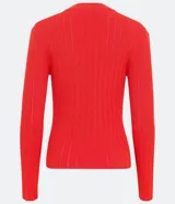 Blusa de punto color naranja, con cuello choker, mangas largas y textura acanalada.