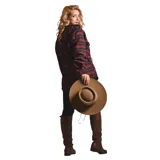 Camisa de abrigo roja y negra a cuadros grandes, de corte recto y manga larga.