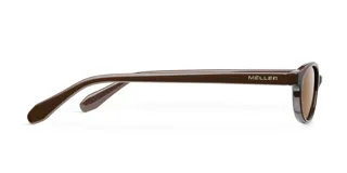 Lentes de sol con montura ovalada de diseño retro y minimalista, en color marrón chocolate con lentes polarizadas a tono.
