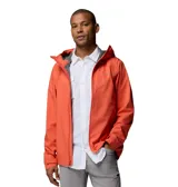 Campera cortaviento impermeable y transpirable Columbia Trailborne 2.5L Shell, plegable y compacta, combinada en color gris y naranja.