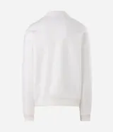 Buzo boxy de algodón y poliéster en color blanco, con cuello alto y medio cierre frontal. Presenta un diseño amplio con mangas largas, puños y ruedo en rib, y un bordado frontal con el texto "ORIGINALS" en color negro.