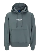 Canguro de manga larga color verde oscuro, con capucha ajustable mediante cordones, bolsillo tipo canguro y estampado en relieve con la frase "Originals Studio".