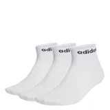 Pack de tres pares de medias Adidas Linear Ankle blancas con logo Adidas en negro.