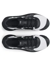 Championes de básquetbol Under Armour Jet 23, con diseño bicolor en blanco y negro. Presentan una parte superior de materiales mixtos para mayor durabilidad y transpirabilidad, entresuela Micro G® de longitud completa para amortiguación y suela de goma con patrón de tracción anatómico.
