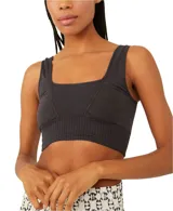 Top deportivo sin mangas color negro, con escote cuadrado y tirantes anchos. Presenta un diseño acanalado en la banda inferior.