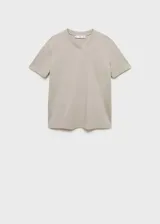 Camiseta de algodón de gramaje medio, con cuello en pico y manga corta, de corte regular y diseño recto.