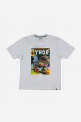 Remera blanca de algodón con estampado del cómic de Marvel Thor.