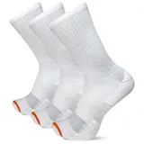 Pack de tres pares de medias largas de algodón color blanco, con diseño acanalado, talón y puntera acolchados, y detalle de línea naranja en la punta.