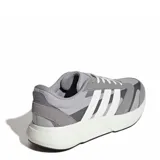 Championes urbanos Adidas modelo Light Shift 2.0, color gris con detalles en blanco y negro. Presentan una combinación de malla y gamuza en el exterior, con las icónicas tres tiras laterales y tecnología de amortiguación Lightmotion en la entresuela.
