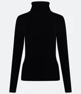 Suéter de punto color borgoña, con cuello alto estructurado y mangas largas.