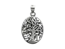 Dije ovalado de plata 925 con diseño calado de árbol de la vida.