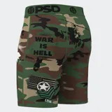 Calzoncillos bóxer estampados con diseño de camuflaje militar, helicóptero, boca de tiburón y texto "War is hell".