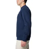 Buzo de cuello redondo para hombre, color azul marino, con puños y dobladillo acanalados. Presenta el logo de la marca Columbia bordado en el pecho.